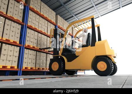 Automation warehouse management with 3d rendering automatic forklift in ...