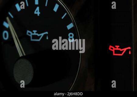 oil pressure warning light in car dashboard Stock Photo