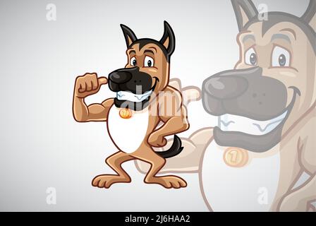 German Shepherd Dog Fun Cute Cartoon Drawing Mascot Character Design Vector Logo Template Stock Vector