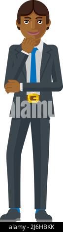 Asian Business Man Thinking Mascot Concept Stock Vector