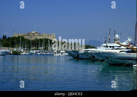 Boats moored in Port of Vauban, Antibes, South of France Stock Photo