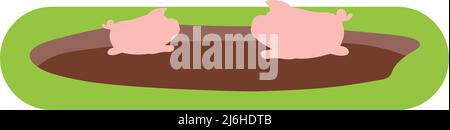 Messy place with happy pigs semi flat color vector object Stock Vector