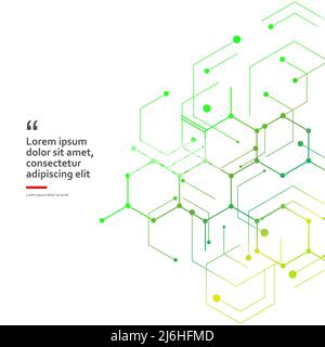 Vector illustration green connect hexagons connect abstract background. Technology dots and broken lines Stock Vector