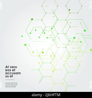 Vector illustration green connect hexagons connect abstract background. Technology dots and broken lines Stock Vector