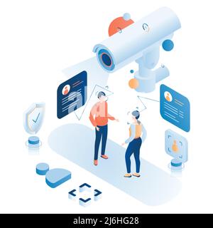 Biometric human face recognition cctv tech vector Stock Vector