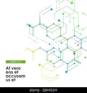 Vector illustration green connect hexagons connect abstract background. Technology dots and broken lines Stock Vector