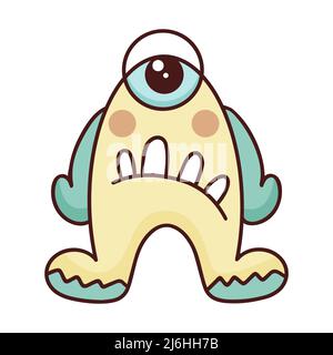 Sad monster cyclops isolated vector illustration. Fictional baby character. Funny eccentric creature. little man cartoon for design kid things Stock Vector