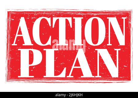 ACTION PLAN, words written on red grungy stamp sign Stock Photo