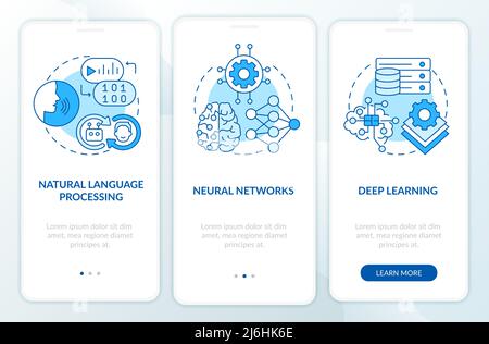 Fields of machine learning blue onboarding mobile app screen Stock Vector