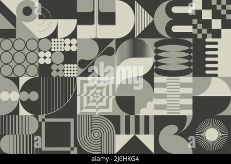 Modern abstract vector artwork made with various simple geometric forms and monochrome graphics elements useful for poster, cover, art, presentation, Stock Vector