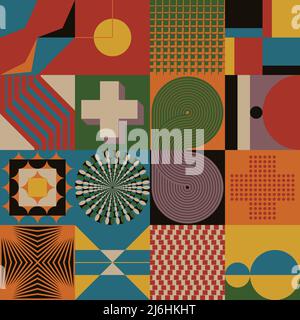 Abstract pattern graphics design inspired by modernism aesthetics arts made with bold geometric shapes and abstract figures for poster, cover, art, pr Stock Vector
