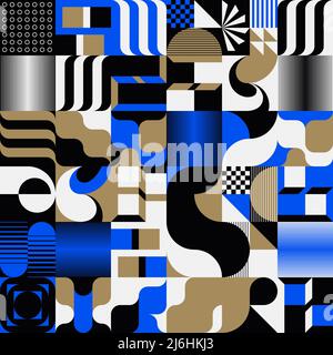 Brutalist Art inspired vector pattern artwork made with abstract geometric shapes and bold forms. Digital graphics design for poster, cover, art, pres Stock Vector