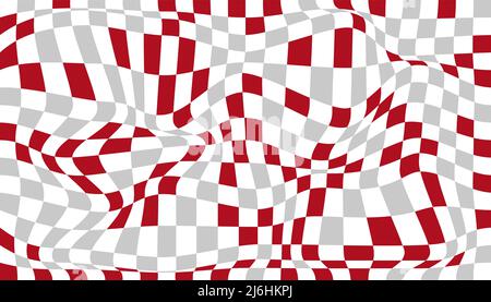 Checkered background with distorted squares. Abstract banner with distortion. Chess pattern. Chessboard surface Stock Vector