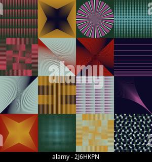 Abstract monochrome vector graphics with digital transition effect. Brutalist style futuristic pattern built with distorted geometric shapes, random f Stock Vector