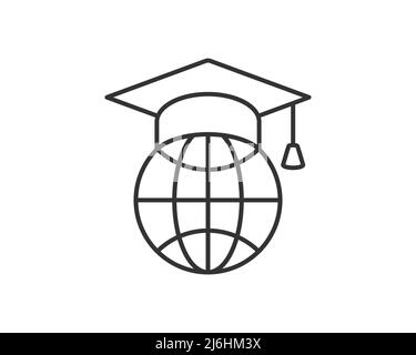 Graduated student icon Black line art vector in black and white outline ...