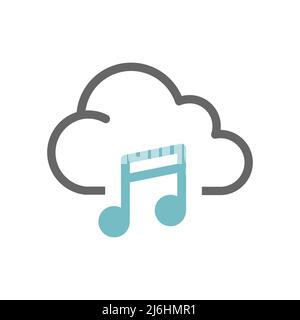 Cloud with music note filled icon. Outline storage multimedia and media symbol. Stock Vector