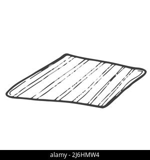 Vector illustration. Black and white striped beach towel with fringe isolated on white. Hand drawn simple summer doodle clipart. Stock Vector