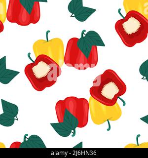 Yellow and red bell peppers seamless pattern. Vector illustration in flat style. Vegetable print. Useful products Stock Vector