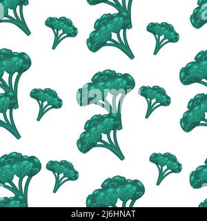 Bunches of green broccoli seamless pattern. Vector illustration in flat style. Vegetable print. Useful products Stock Vector