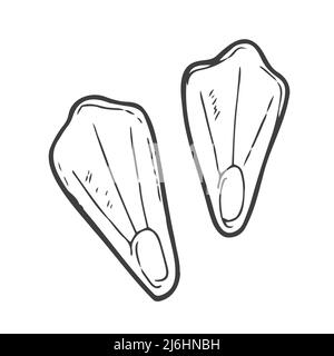 Diving flippers doodle style. Fins hand drawn isolated vector illustration. Stock Vector