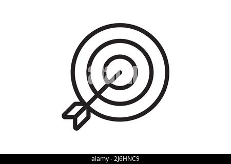 Arrow in target icon. Strategy symbol success. Vector illustration black and white color. Stock Vector