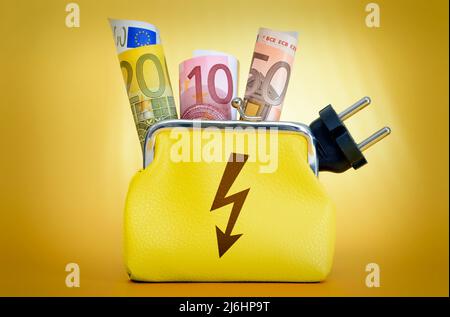 Energy Sign On Wallet, Plug And Euro Banknotes, Energy Costs