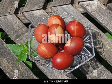 Easter Eggs Dyed With Onion Skins Stock Photo
