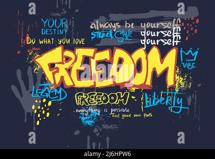 Freedom creative text. Hand drawn lettering with speech bubble isolated ...