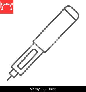 Insulin pen line icon, diabetic syringe and healthcare, insulin injection pen vector icon, vector graphics, editable stroke outline sign, eps 10. Stock Vector