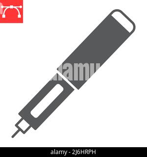 Insulin pen glyph icon, diabetic syringe and healthcare, insulin injection pen vector icon, vector graphics, editable stroke solid sign, eps 10. Stock Vector