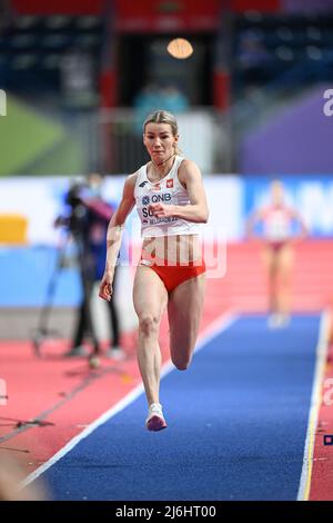 Adrianna Sulek participating in the Belgrade 2022 World Indoor Championships in the Long Jump of the Pentathlon. Stock Photo