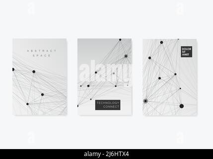 Vector abstract three brochures with molecules of black color on white background Stock Vector
