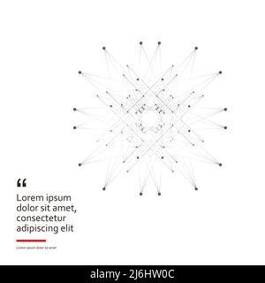 Abstract molecular compound of gray color with dots and lines which is in the center. Stock Vector