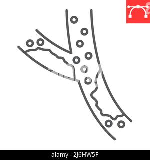 Blood vessel line icon, cholesterol and vein, blood vessel vector icon, vector graphics, editable stroke outline sign, eps 10. Stock Vector