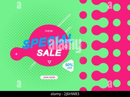 vector illustration.white inscription sale on a pink green background.fifty percent discounts Stock Vector