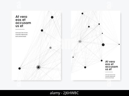 Vector abstract 2 brochures with molecules of black color on white background Stock Vector