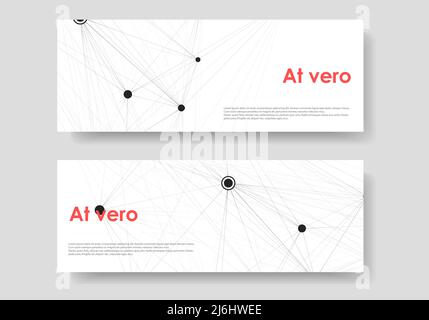 Abstract vector two long banners with black molecules on white background Stock Vector