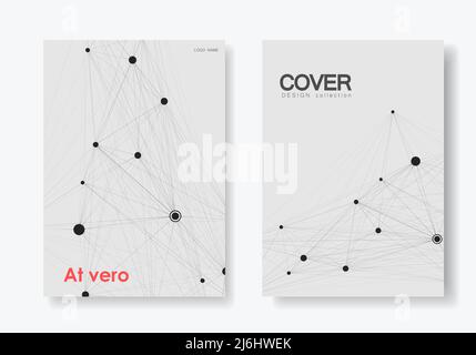 Vector abstract 2 brochures with molecules of black color on white background Stock Vector