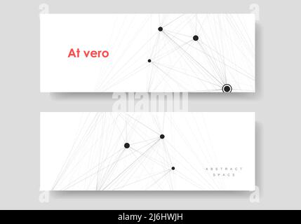 Abstract vector two long banners with black molecules on white background Stock Vector