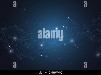Abstract vector glowing bright molecules with dots and lines on blue background Stock Vector