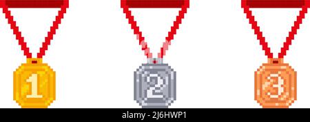 Set of medals in pixel art design Stock Vector