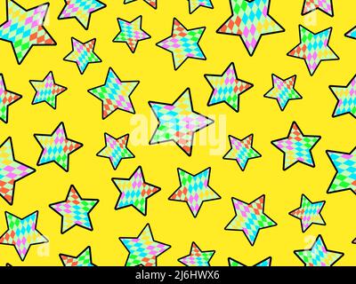 Star with checkered pattern seamless pattern. Distorted storted multi-colored grid of their squares. Design for banners and promotional items. Vector Stock Vector