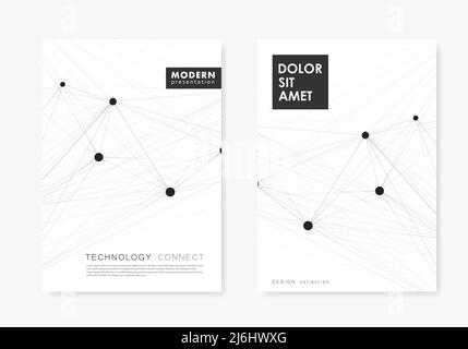 Vector abstract 2 brochures with molecules of black color on white background Stock Vector