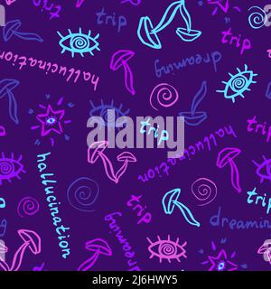 Trippy vector seamless pattern with mushrooms eyes Stock Vector
