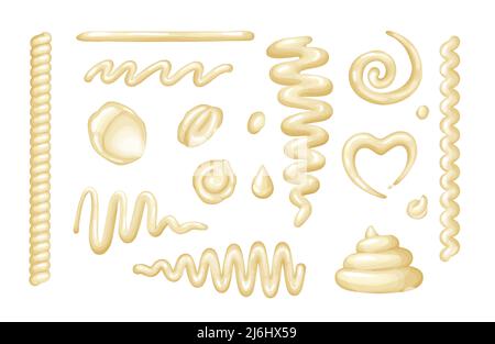 Mayonnaise spots,splashes and drops sets from top view. Stock Vector