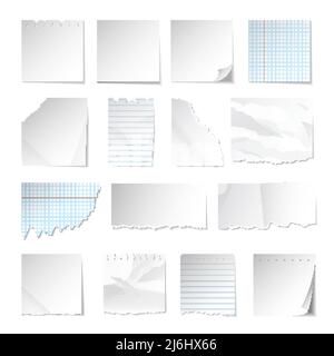 Notes paper. Realistic geometrical notepad papers with sticky tape torn and crumpled corners recent vector templates Stock Vector