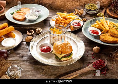 Fast-food restaurant menu. Different meals for delivery on white ...