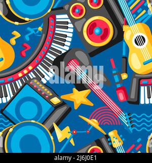Seamless pattern with musical instruments. Music party or festival background. Stock Vector
