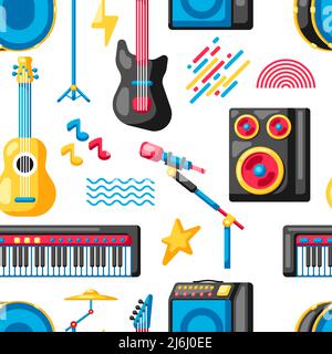 Seamless pattern with musical instruments. Music party or festival background. Stock Vector