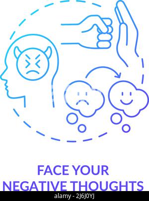 Face negative thoughts blue gradient concept icon Stock Vector